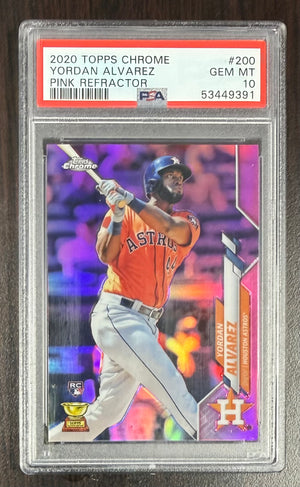 Yordan Alvarez 2020 Topps Chrome Pink Refractor Houston Astros Baseball RC Rookie Card #200 Graded PSA 10 Cert #53449391-Powers Sports Memorabilia