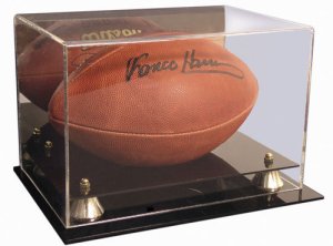 Football - Steiner Sports Full Size Deluxe Acrylic Display Case Mirror Back & Gold Risers-Powers Sports Memorabilia