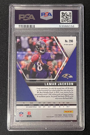 Lamar Jackson 2020 Panini Mosaic Silver Prizm Football Card #296 Graded PSA 10-Powers Sports Memorabilia