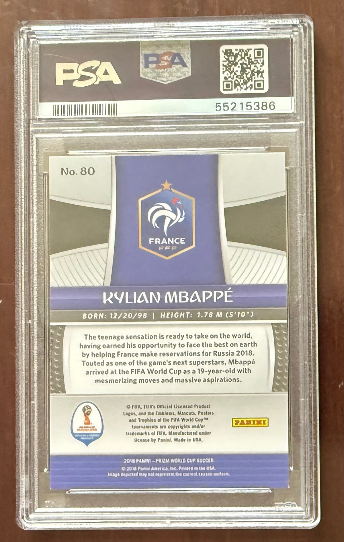Kylian Mbappe 2018 Panini Prizm World Cup Russia France Soccer Rookie RC Card #80 Graded PSA 9 Cert #55215386-Powers Sports Memorabilia