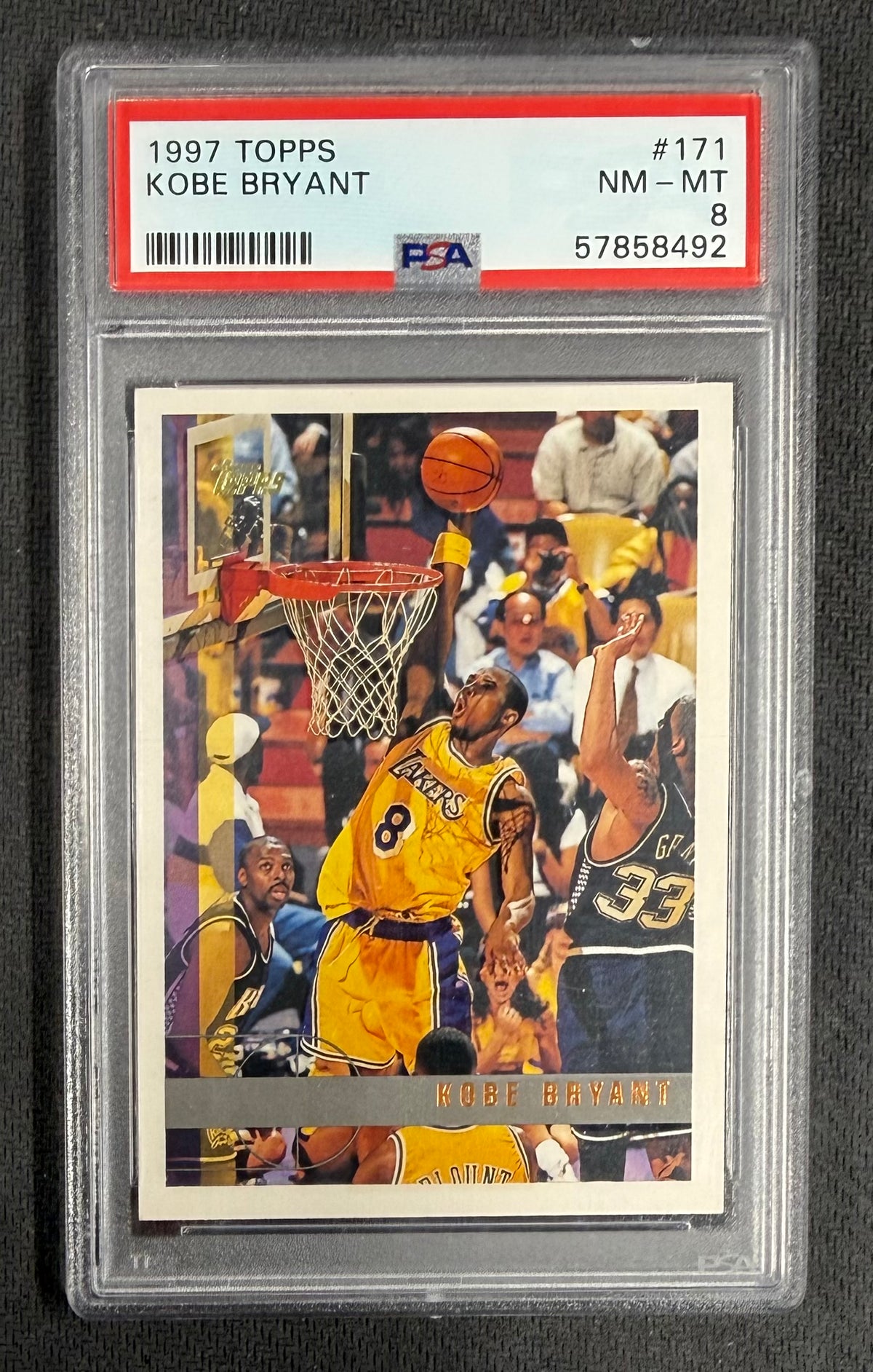 Kobe Bryant 1997 Topps Los Angeles Lakers Basketball Card #171 Graded PSA 8 Cert #57858492-Powers Sports Memorabilia