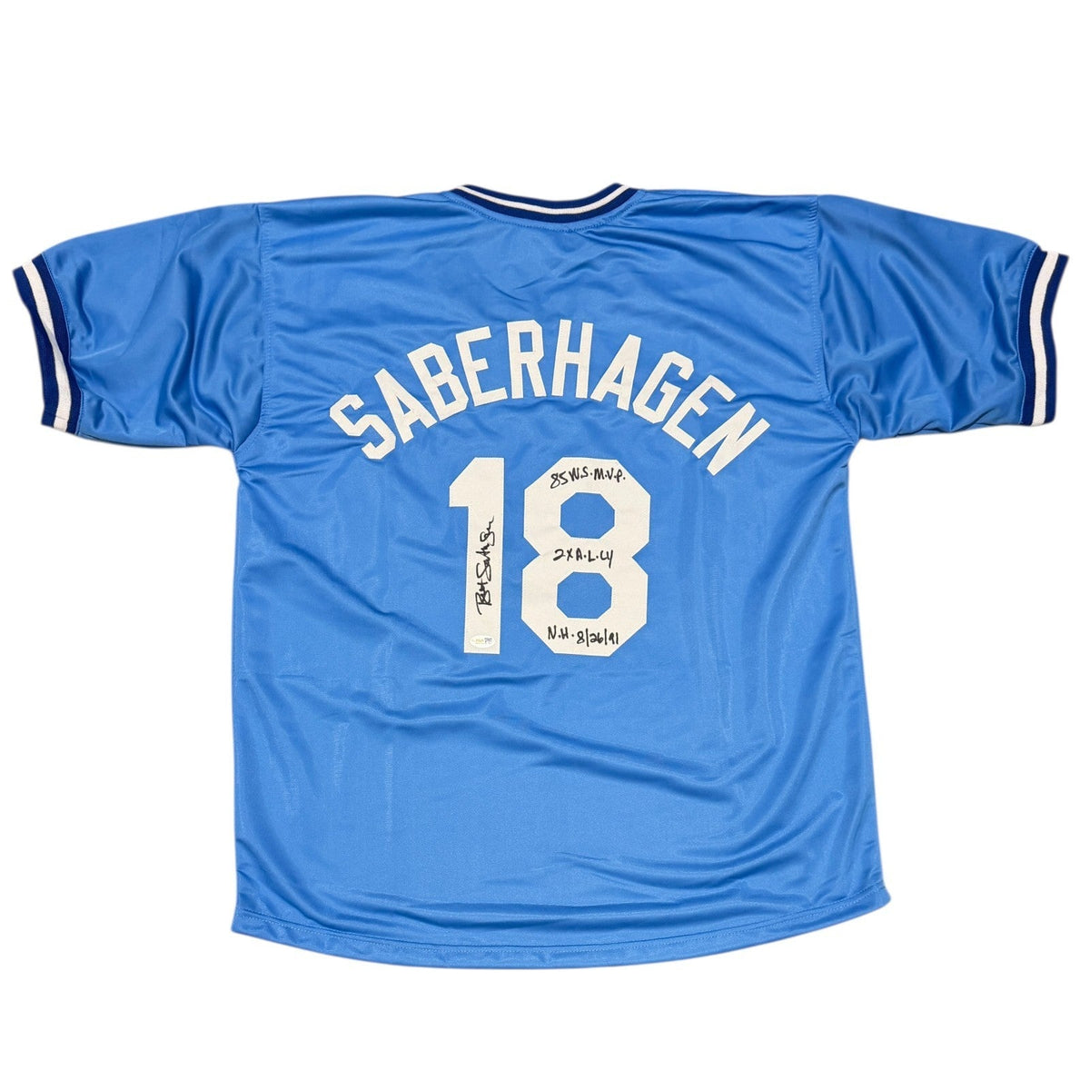 Bret Saberhagen Signed Kansas City Royals Custom Jersey w/ 3 Ins JSA Witness COA-Powers Sports Memorabilia