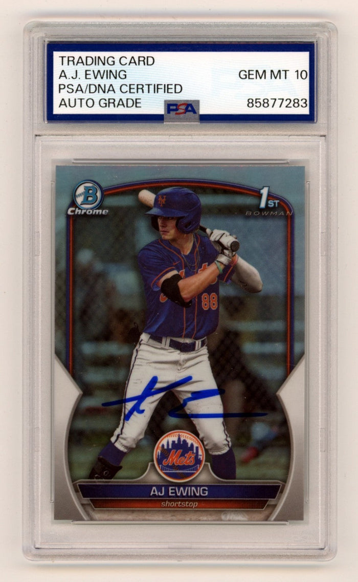 AJ Ewing 2023 Bowman Chrome 1st Signed Auto Refractor RC PSA 10 Auto NY Mets-Powers Sports Memorabilia