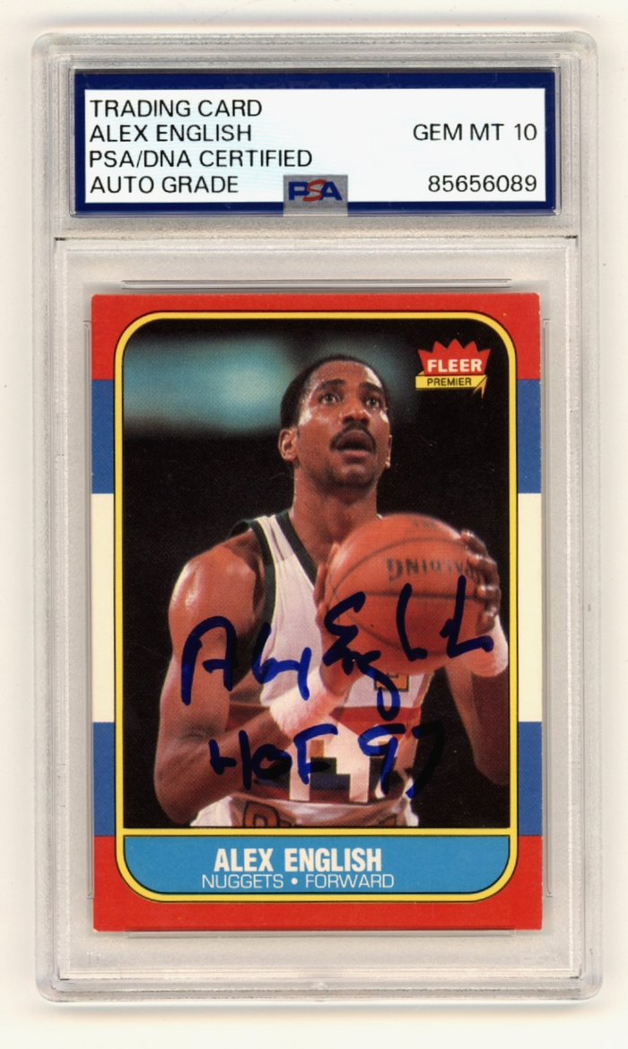 Alex English 1986-87 Fleer #30 Signed w/ HOF 97 Inscription PSA 10 Auto Nuggets-Powers Sports Memorabilia