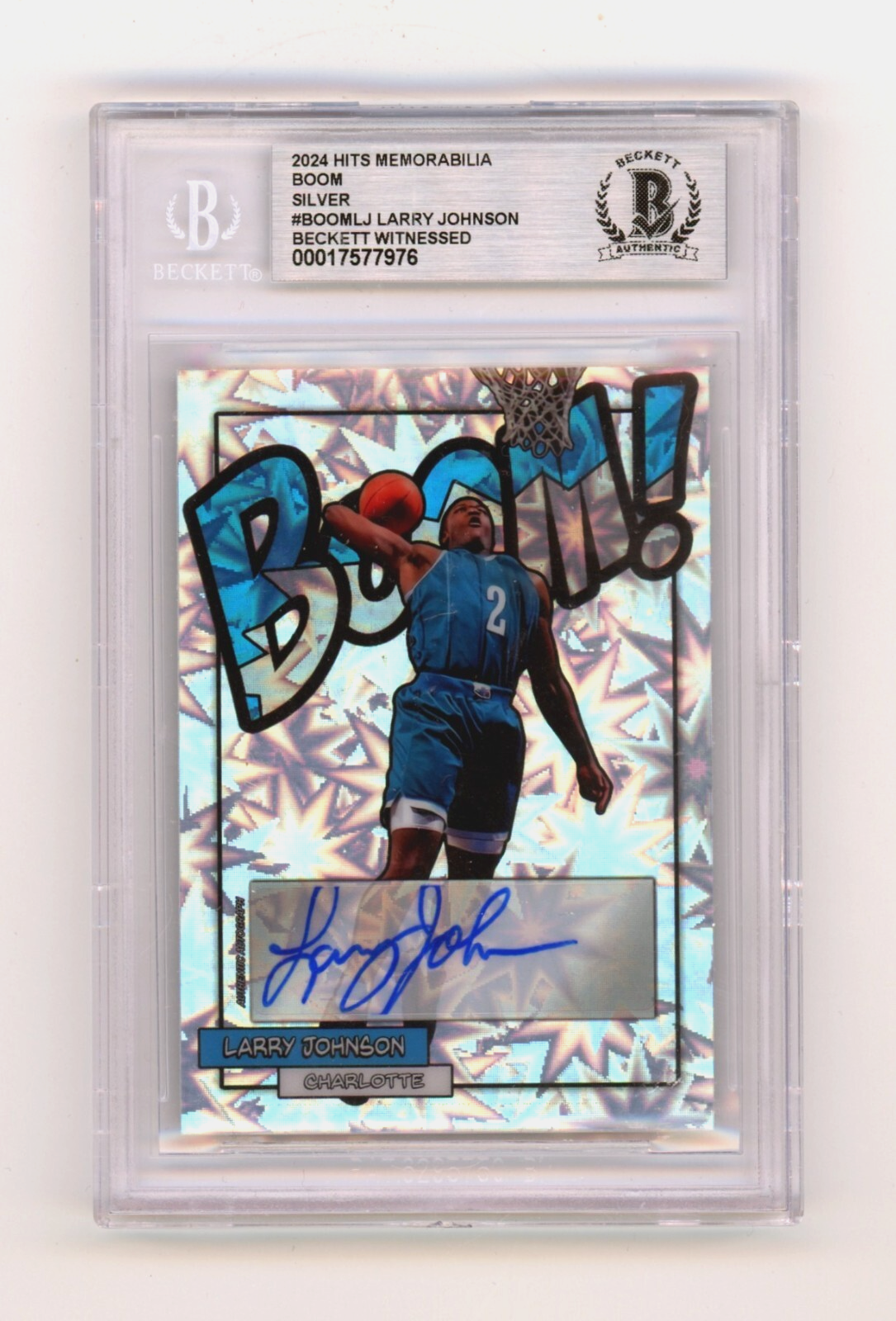 Larry Johnson 2024 Hits Memorabilia BOOM Silver Signed BGS BAS Auto Charlotte-Powers Sports Memorabilia