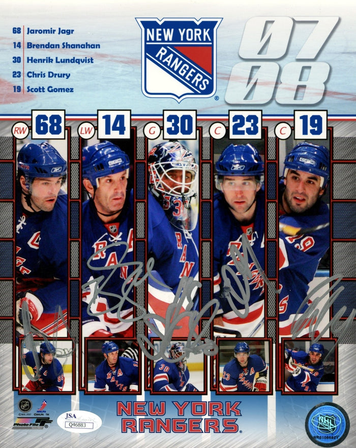Jagr Shanahan Lundqvist Drury Gomez Signed 2007-08 NY Rangers Team 8x10 JSA Authenticated-Powers Sports Memorabilia