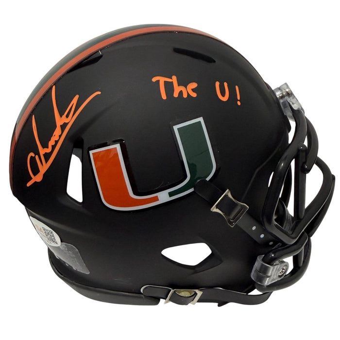 Andres Borregales Signed Black Miami Hurricanes Mini Helmet w/ The U JSA Witness Authenticated-Powers Sports Memorabilia