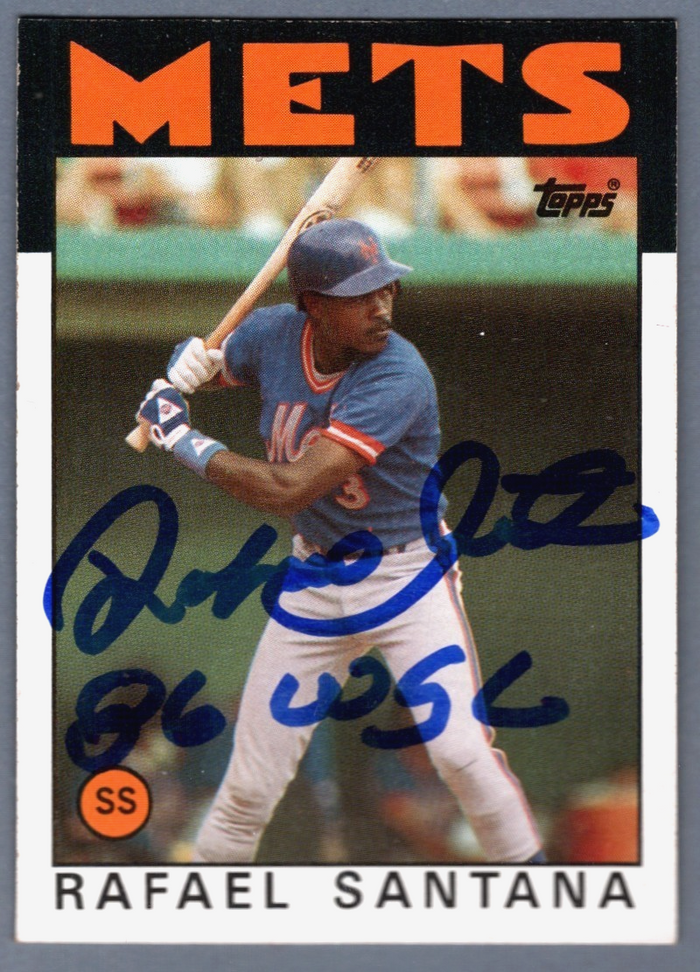 Rafael Santana Signed 1986 Topps #587 w/ 86 WSC Insc. LSCM Authenticated NY Mets-Powers Sports Memorabilia