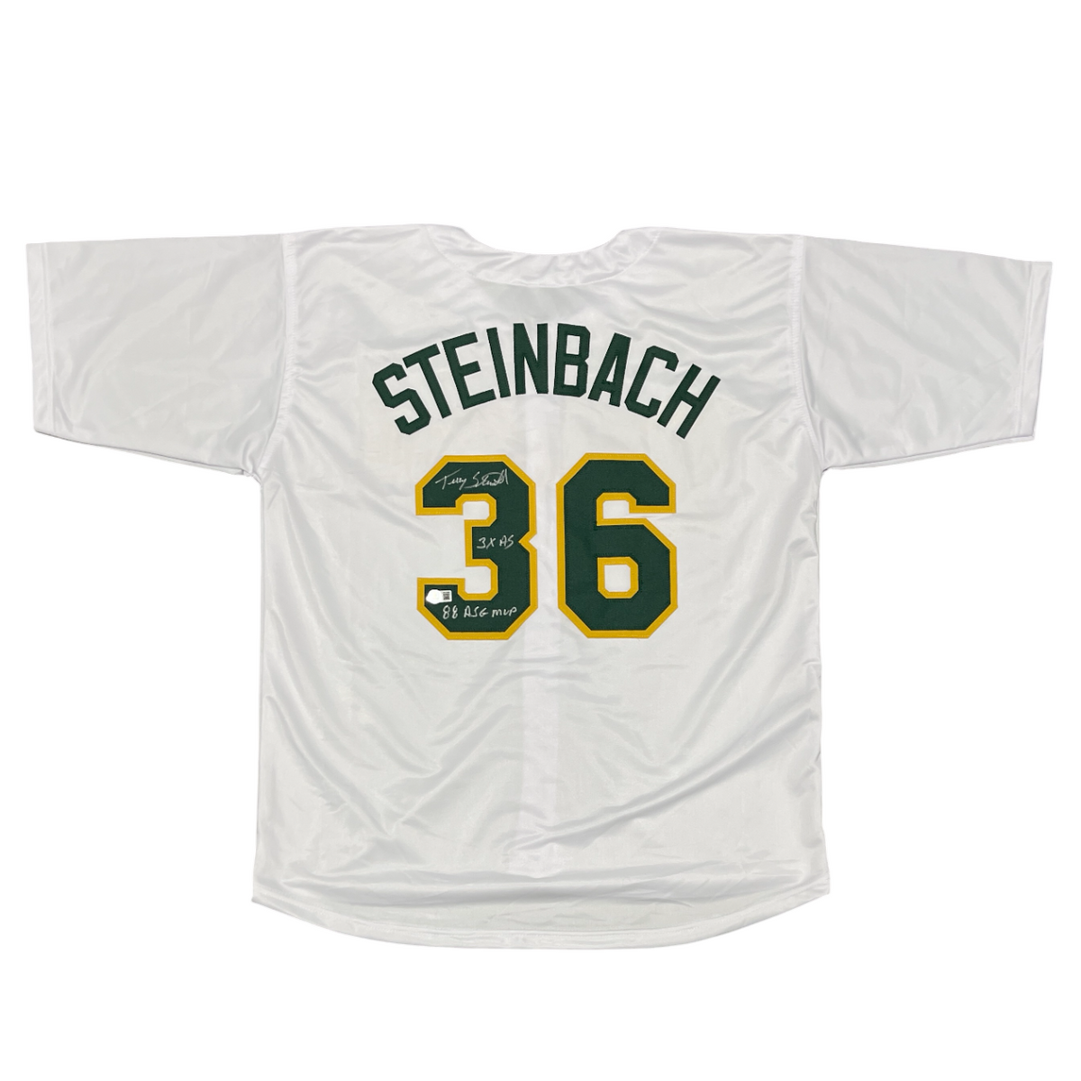 Terry Steinbach Signed Athletics Custom Jersey w/ 2 Ins Beckett Wit BAS COA-Powers Sports Memorabilia