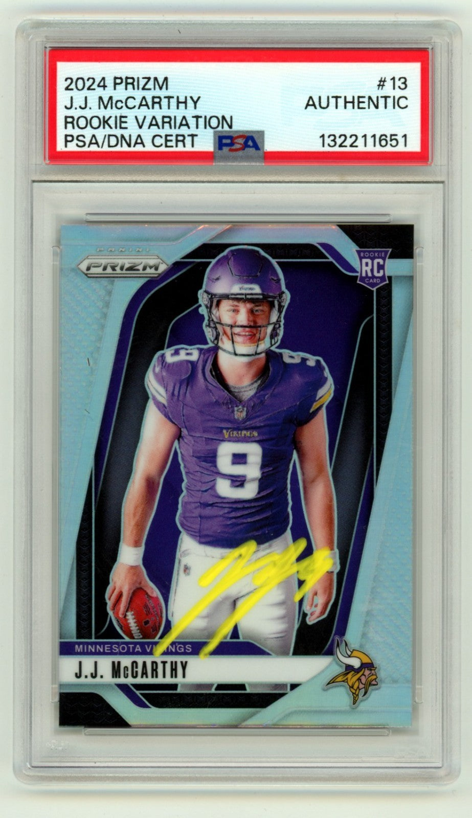 J.J. McCarthy 2024 Panini Prizm #13 Silver Rookie Variation Signed RC PSA Auto-Powers Sports Memorabilia
