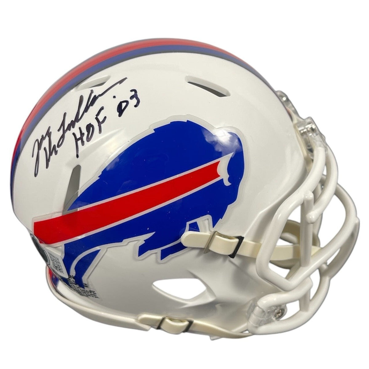 Joe DeLamielleure Signed Bills Speed Mini Helmet w/ HOF 03 Beckett Witness Authenticated-Powers Sports Memorabilia