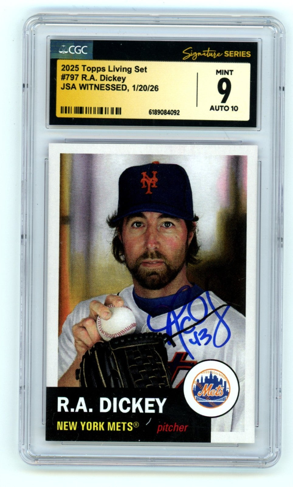 R.A. Dickey 2025 Topps Living Set #797 Signed JSA CGC 9 10 Auto NY Mets-Powers Sports Memorabilia