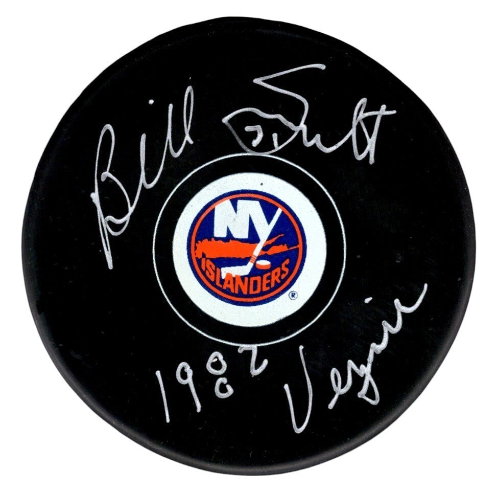 Billy Smith Signed New York Islanders Logo Puck w/ 1982 Vezina PSA ITP COA-Powers Sports Memorabilia