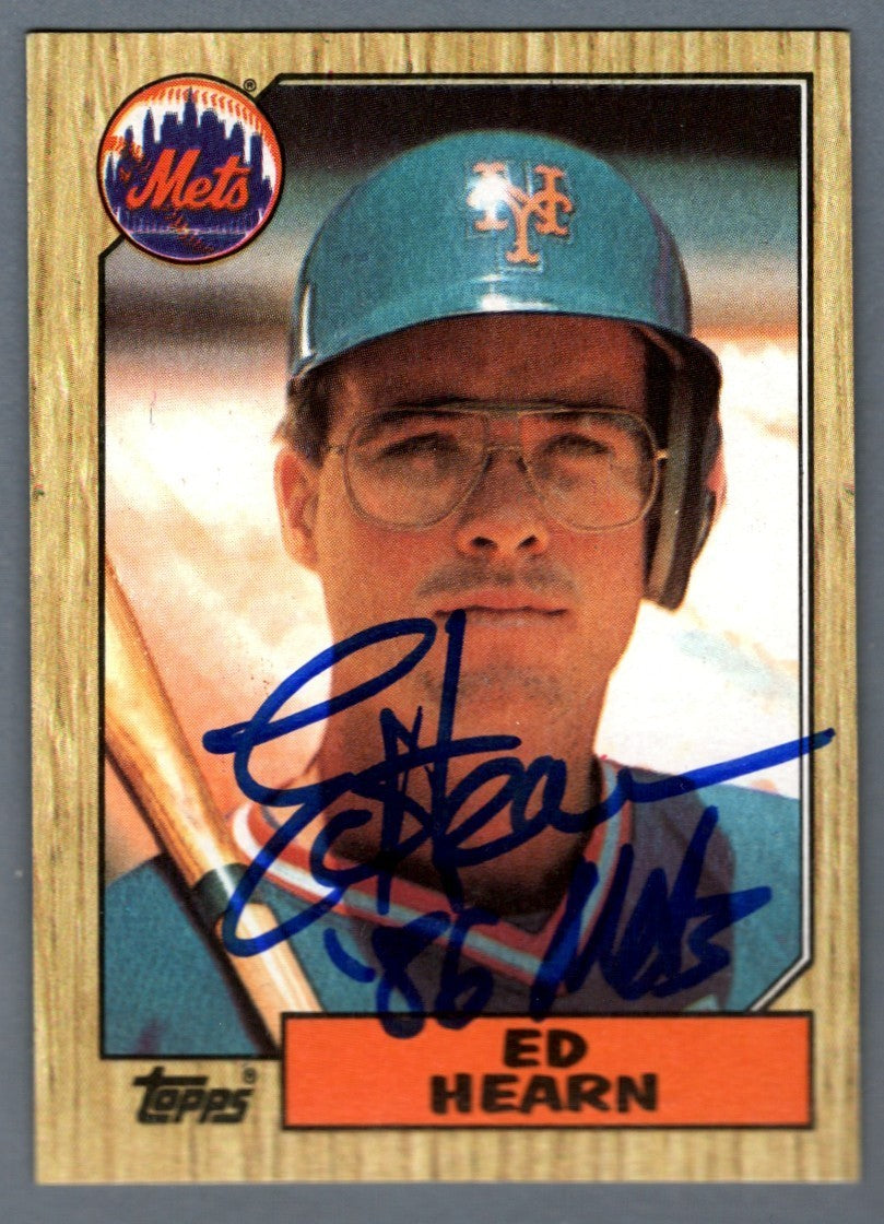 Ed Hearn Signed 1987 Topps #433 Rookie RC w/ 86 Mets LSCM Authenticated New York Mets-Powers Sports Memorabilia