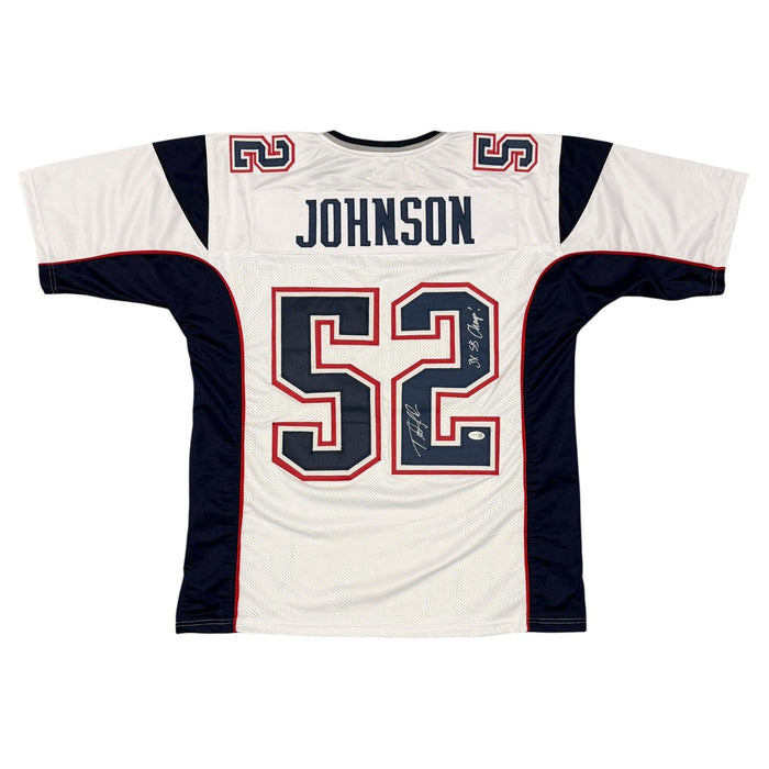 Ted Johnson Signed Custom Jersey w/ 3x SB Champ JSA Witness Authenticated - White Jersey-Powers Sports Memorabilia