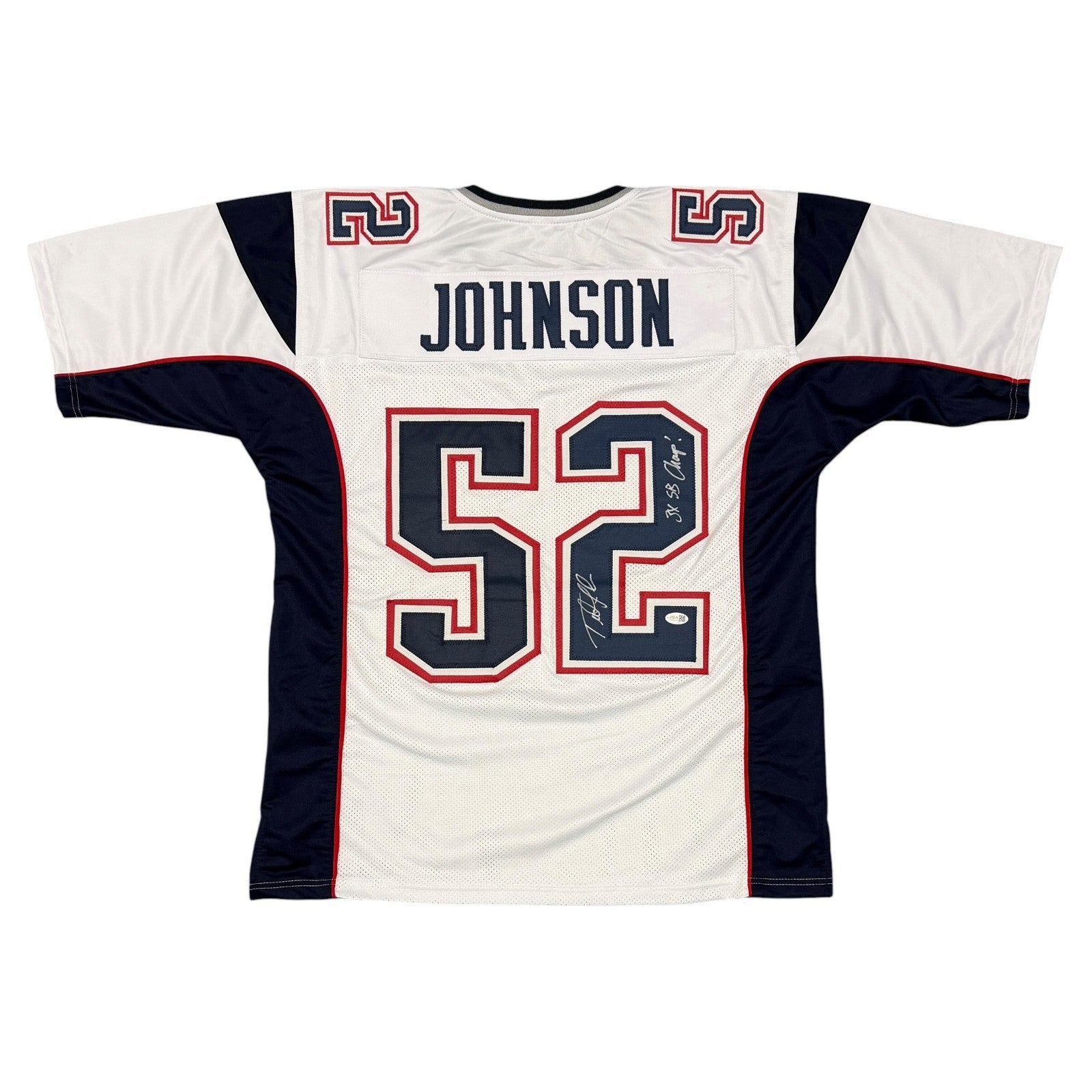 Ted Johnson Signed Custom Jersey w/ 3x SB Champ JSA Witness Authenticated - White Jersey-Powers Sports Memorabilia