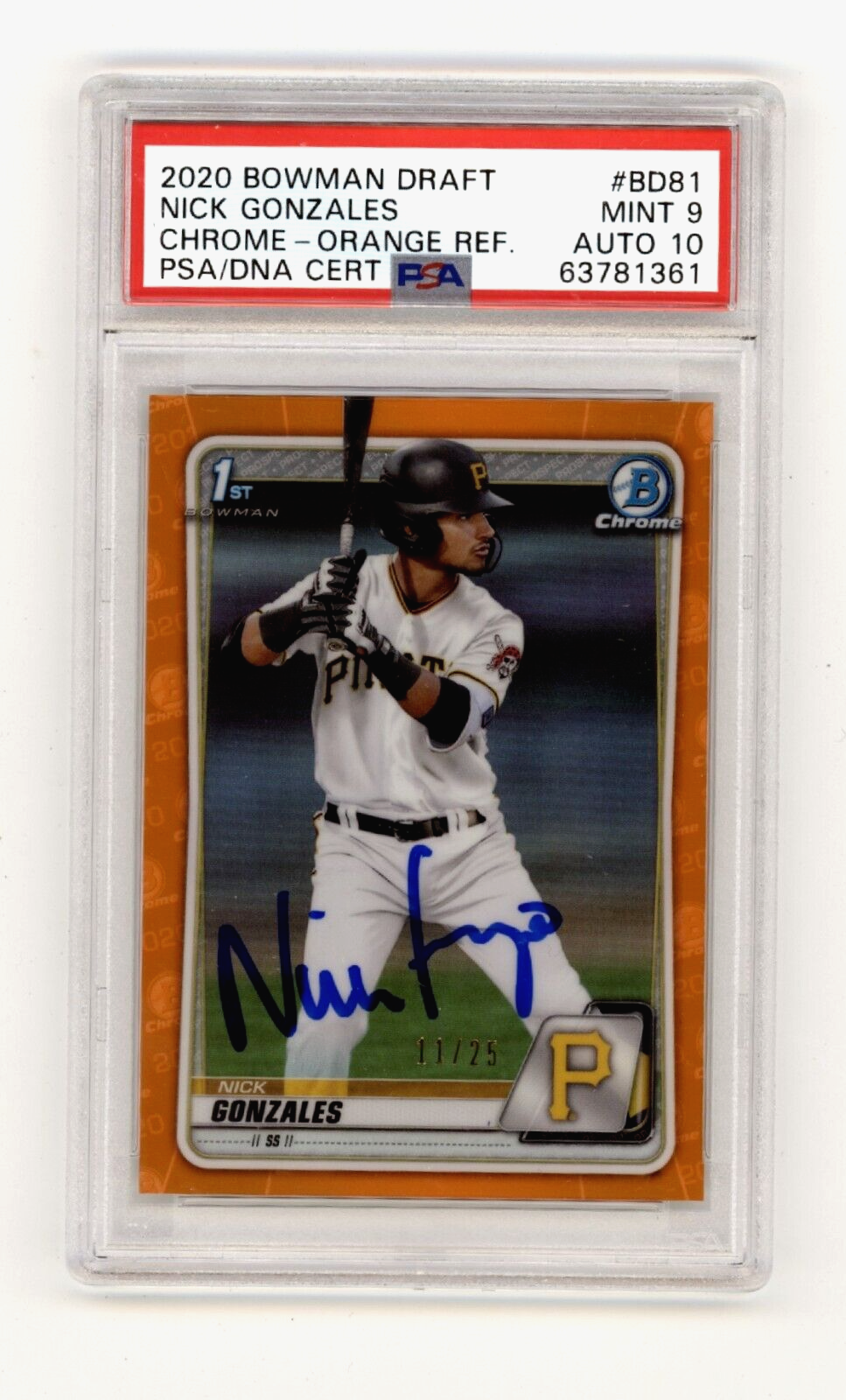 Nick Gonzales 2020 Bowman Chrome Draft Orange #/25 RC Signed PSA 9 10 Auto-Powers Sports Memorabilia
