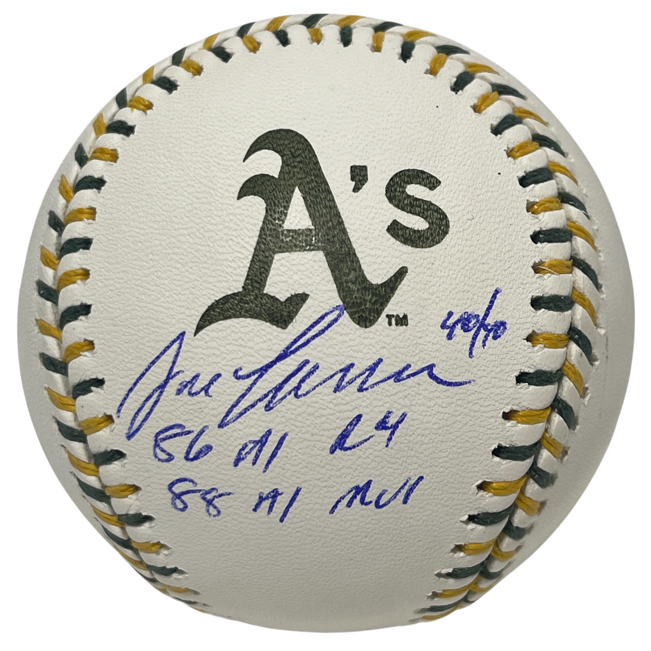 Jose Canseco Signed Athletics A's Logo ROMLB Baseball w/ 3 Ins Beckett W Beckett Authenticated-Powers Sports Memorabilia