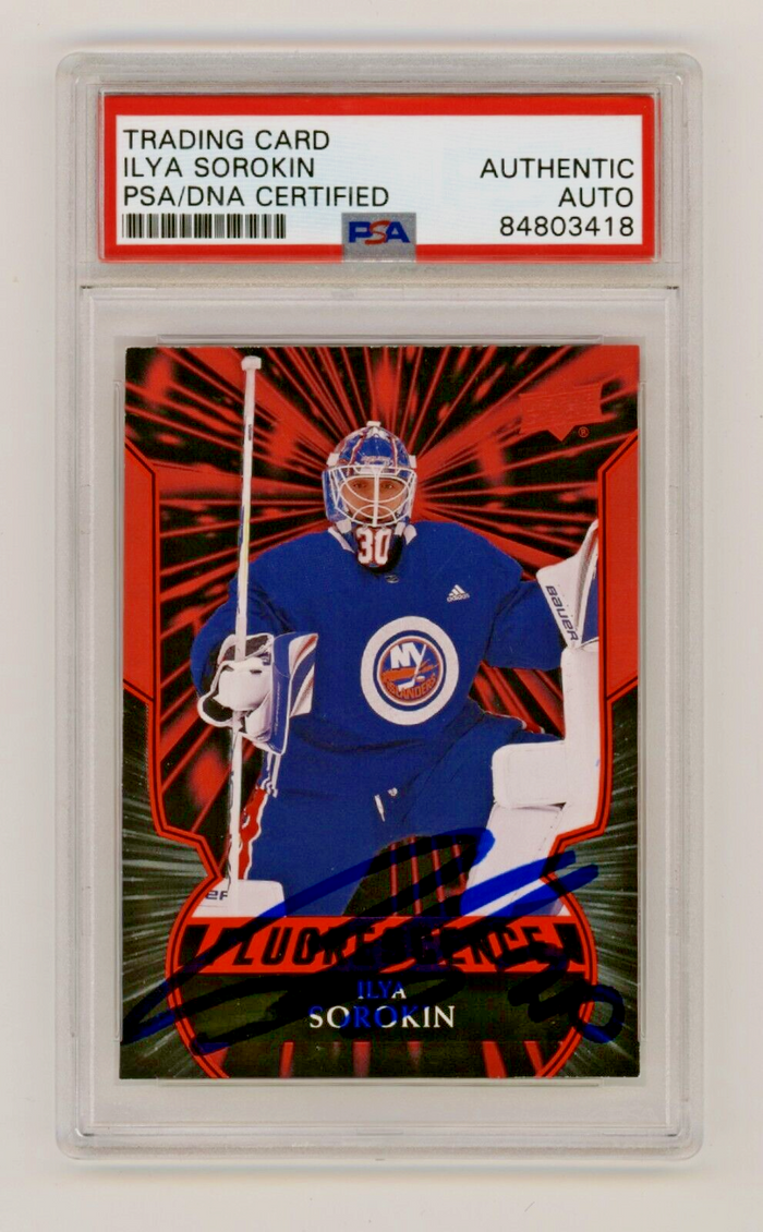 Ilya Sorokin 2020-21 Upper Deck Fluorescence Red F-IS Rookie RC Signed PSA Auto-Powers Sports Memorabilia