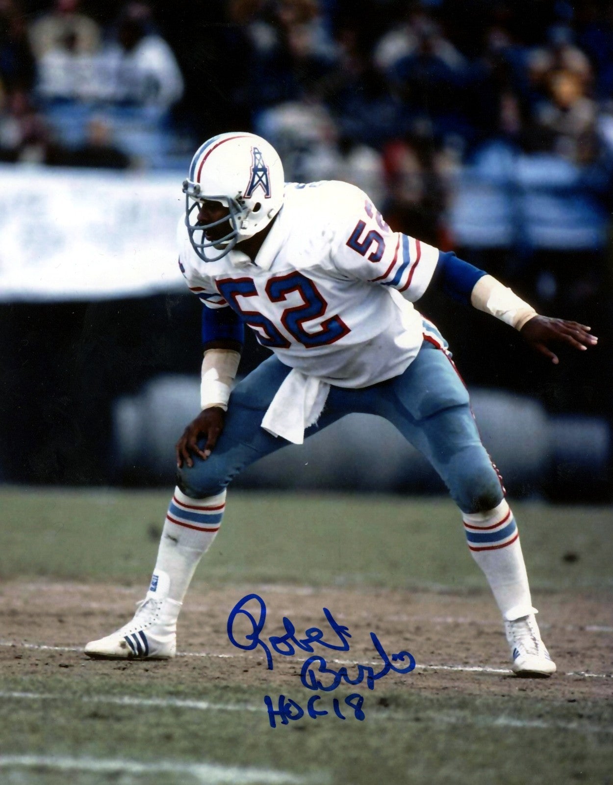 Robert Brazile Signed Houston Oilers 8x10 Photo w/ HOF 18 LSCM Authenticated #2-Powers Sports Memorabilia