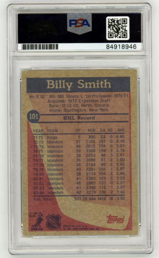 Billy Smith 1984-85 Topps #101 Signed PSA Authentic Auto Blue Islanders HOF-Powers Sports Memorabilia