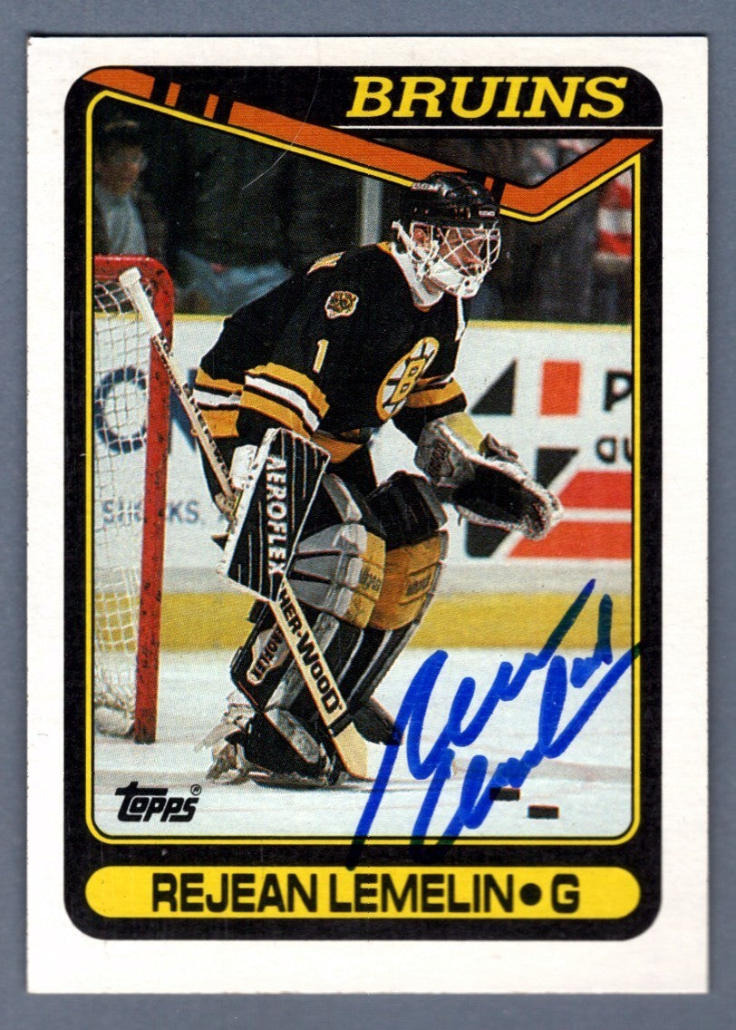 Rejean Lemelin Signed Autographed 1990-91 Topps #343 LSCM COA Boston Bruins-Powers Sports Memorabilia