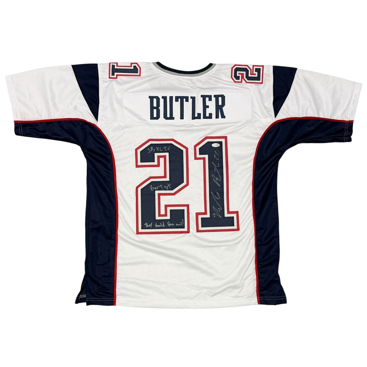 Malcolm Butler Signed Custom Jersey w/ RARE Inscs JSA Witness Authenticated-Powers Sports Memorabilia