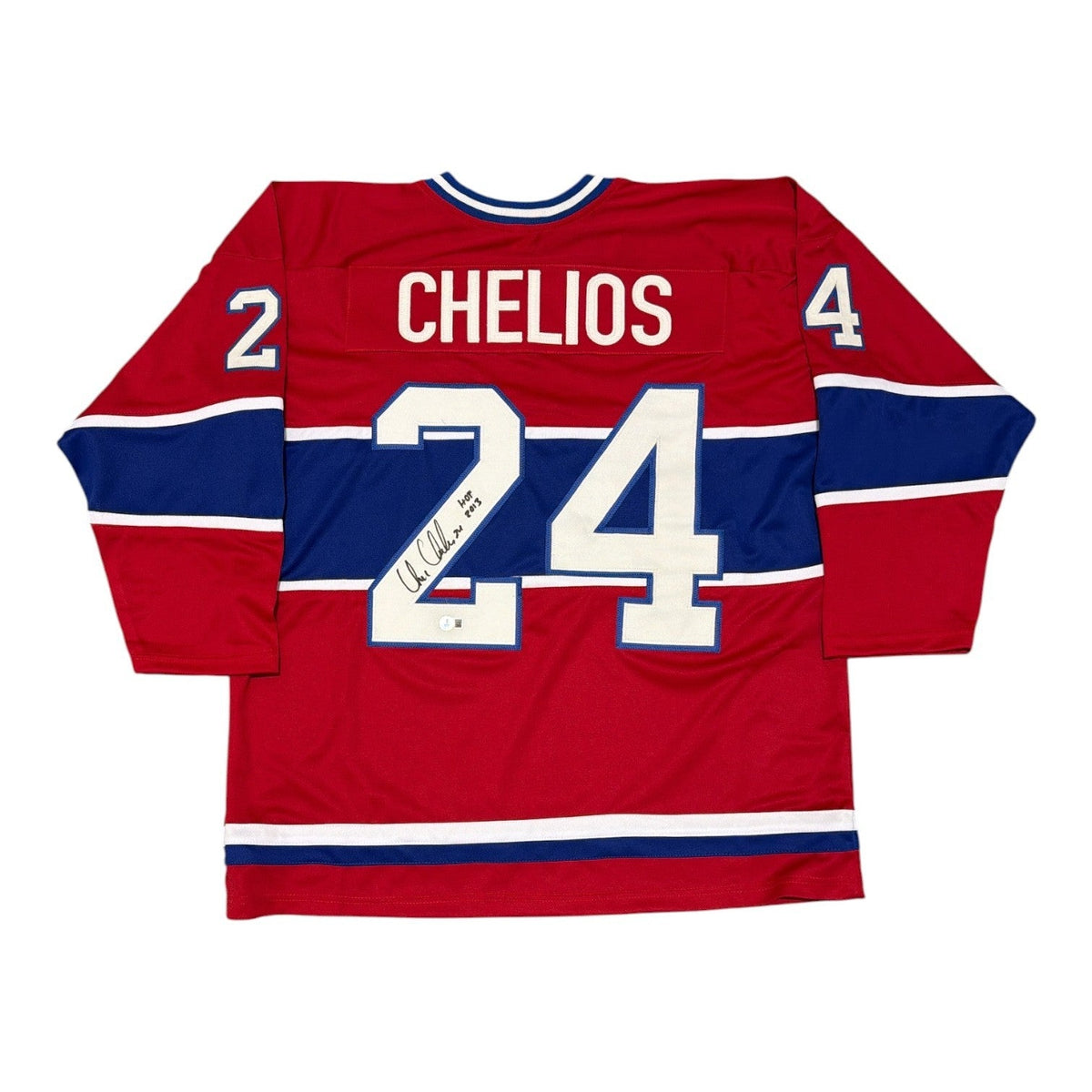 Chris Chelios Signed Canadiens Custom Jersey w/ HOF 2013 Beckett Witness BAS COA-Powers Sports Memorabilia
