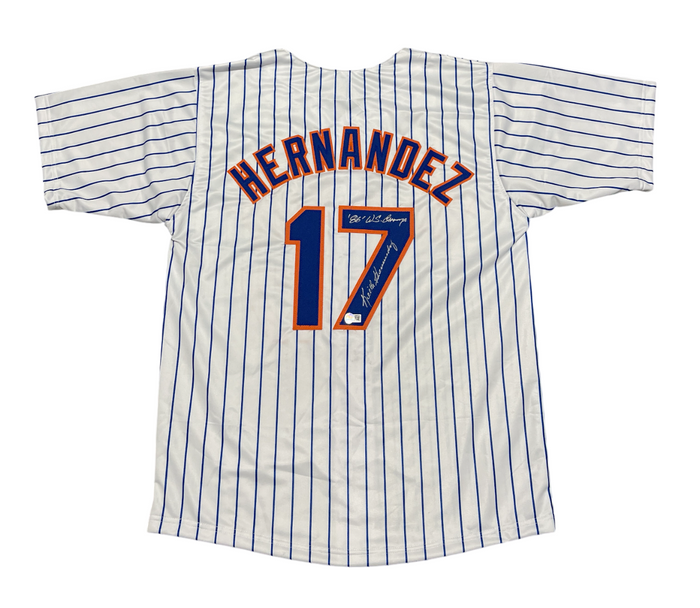 Keith Hernandez Signed Auto Mets Custom Jersey w/ 86 WS Champs Beckett BAS COA-Powers Sports Memorabilia