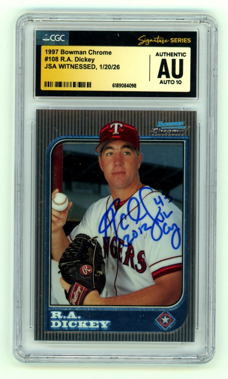 R.A. Dickey 1997 Bowman Chrome #108 RC w/ 2012 NL CY Signed JSA CGC 10 Auto-Powers Sports Memorabilia
