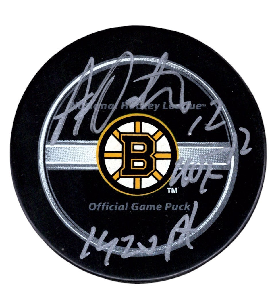 Adam Oates Signed Autographed Bruins Game Puck w/ HOF 12 + 1420 Pts JSA COA-Powers Sports Memorabilia