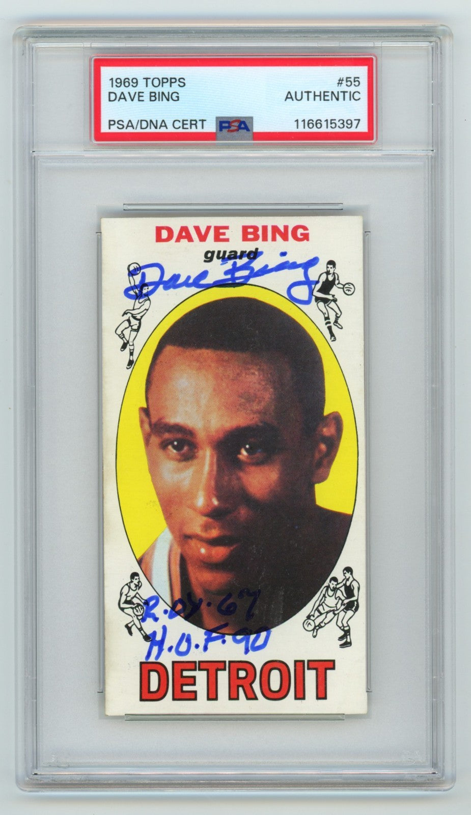 Dave Bing 1969-70 Topps #55 Tall Boy RC Signed w/ 2 Insc. PSA/DNA Authenticated-Powers Sports Memorabilia