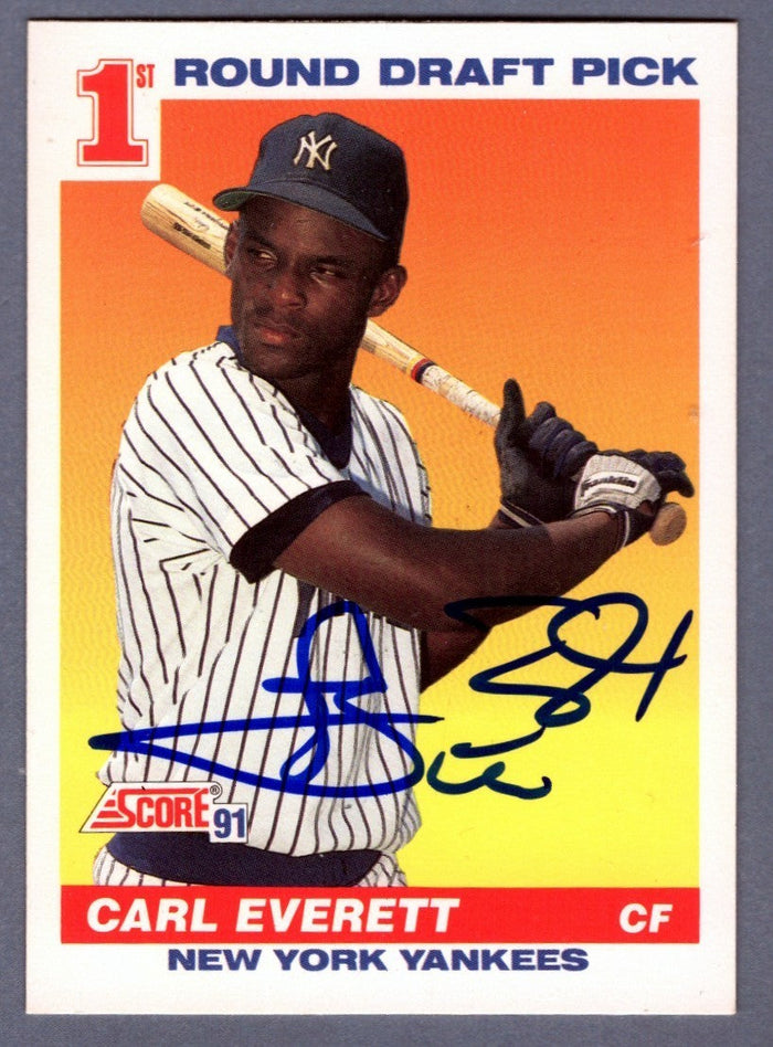 Carl Everett Signed 1991 Score #386 Rookie RC LSCM Authenticated NY Yankees-Powers Sports Memorabilia