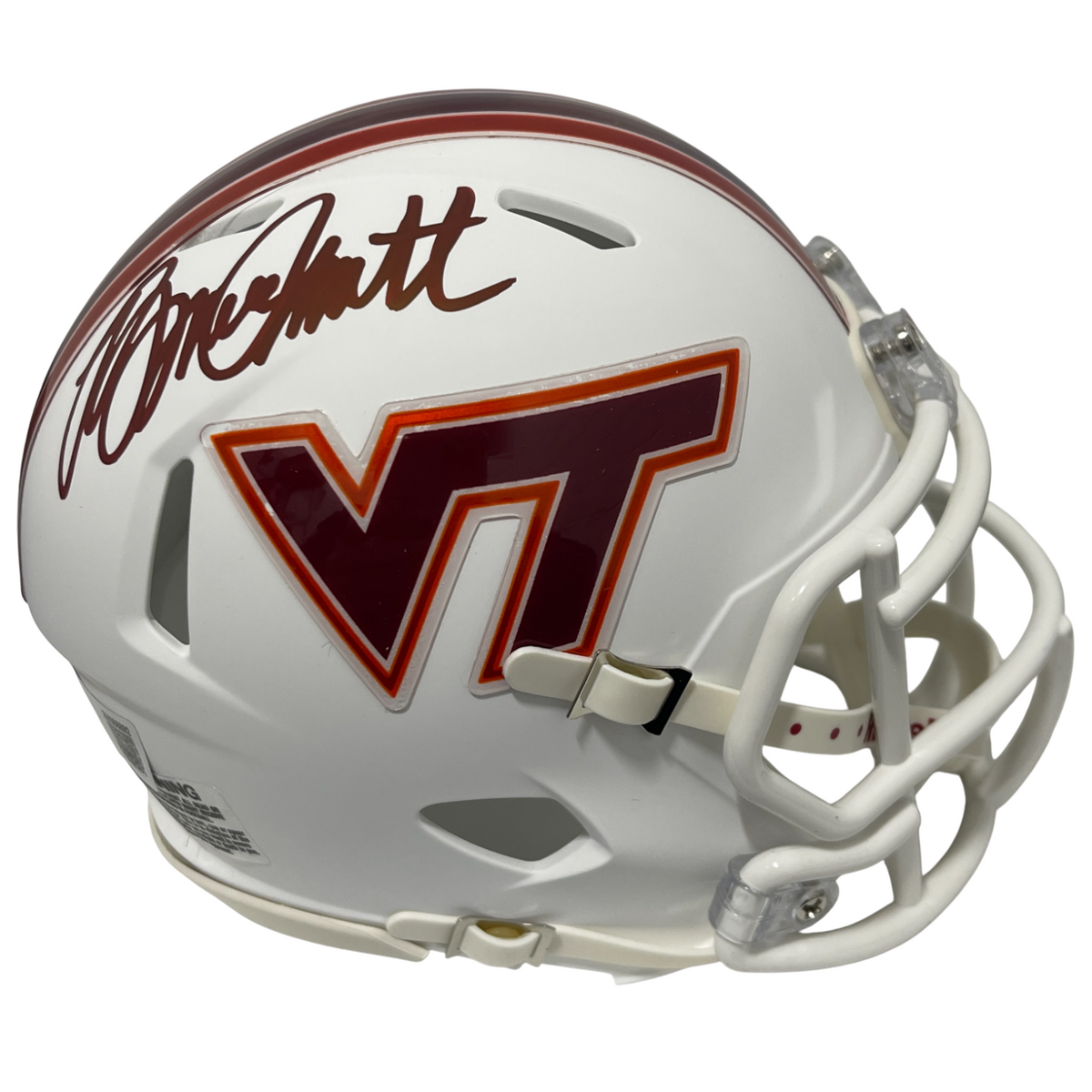 Bruce Smith Signed Virginia Tech White Mini Helmet Beckett Witness BAS COA-Powers Sports Memorabilia
