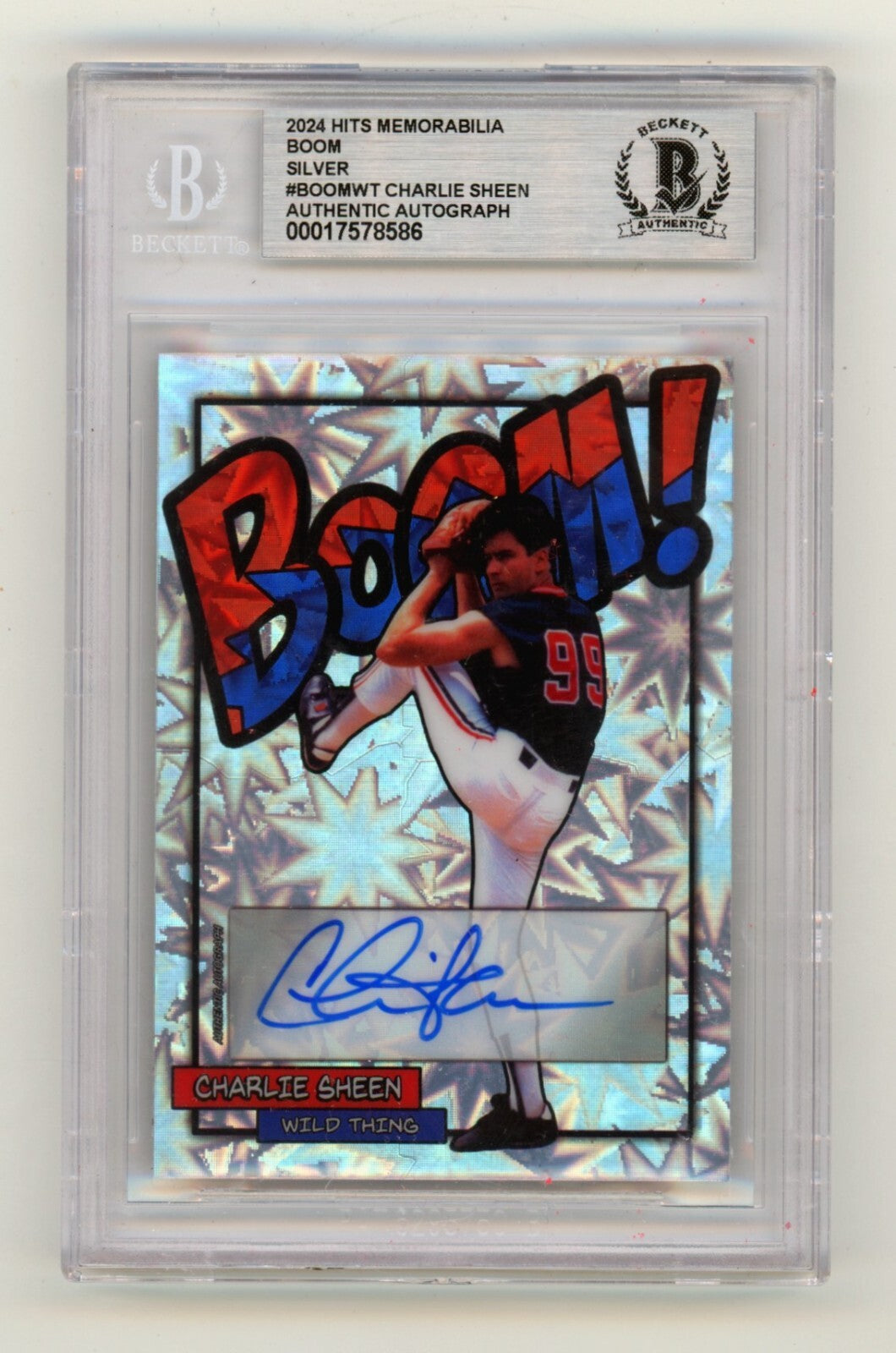 Charlie Sheen 2024 Hits Memorabilia BOOM Silver /99 Signed BGS Auto Wild Thing-Powers Sports Memorabilia