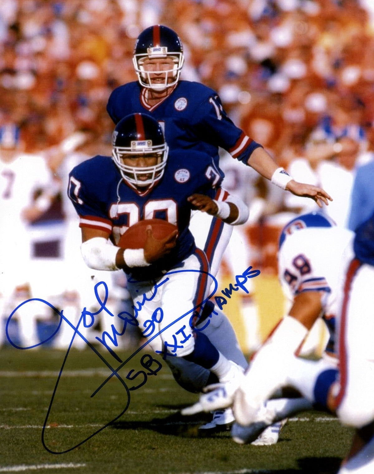 Joe Morris Signed New York Giants 8x10 Photo w/ SB XXI Champs Insc. LSCM COA-Powers Sports Memorabilia