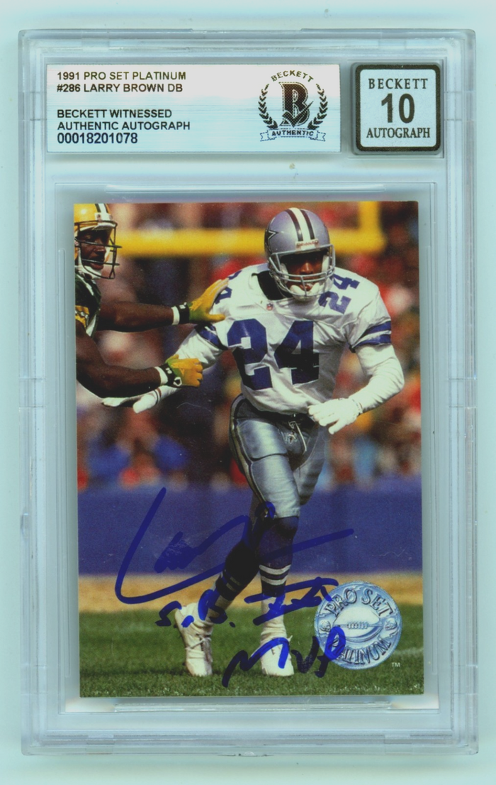 Larry Brown 1991 Pro Set Platinum #286 Signed RC w/ Insc. Beckett BGS 10 Auto-Powers Sports Memorabilia