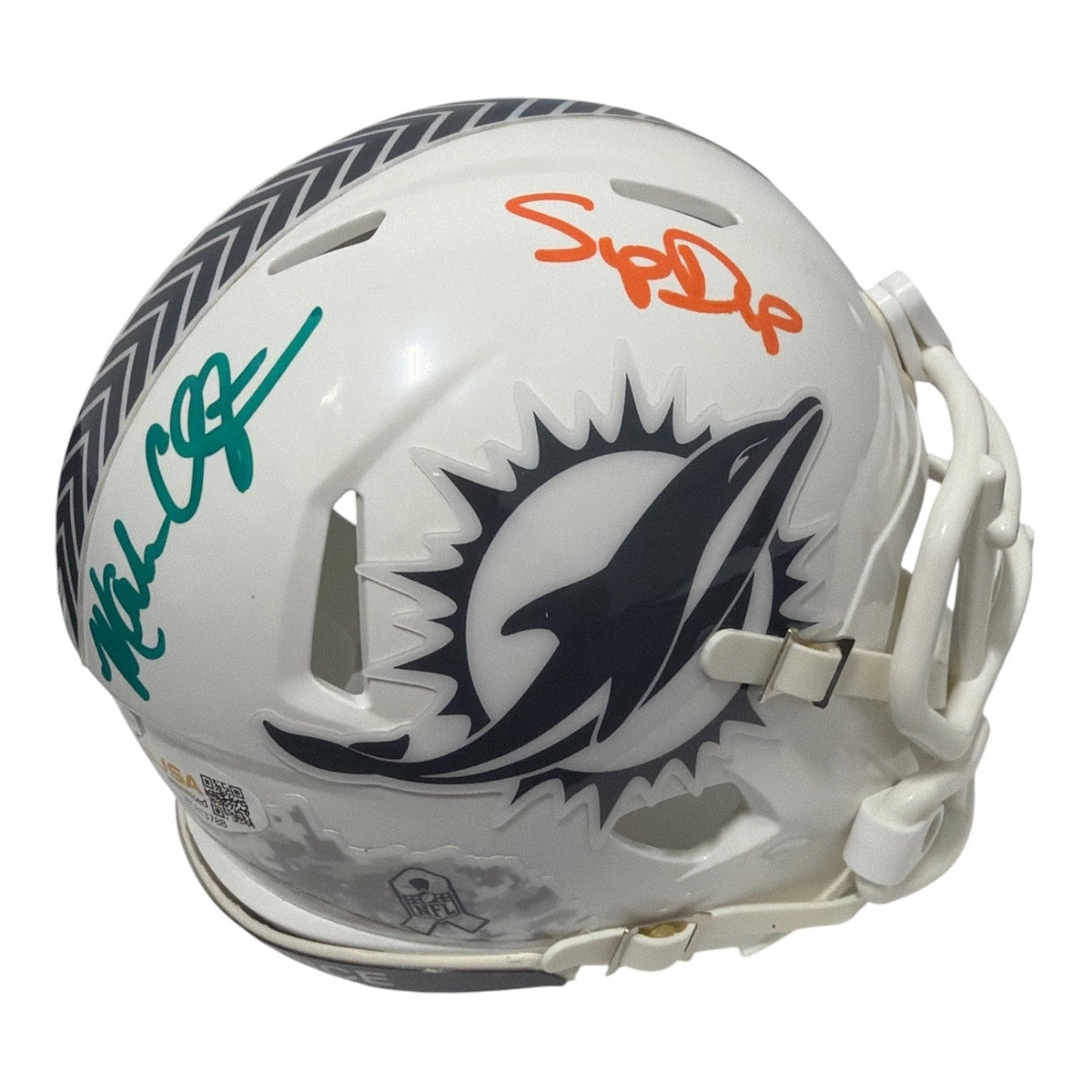 Mark Clayton & Mark Duper Dual Signed Dolphins Salute Mini Helmet JSA Wit COA-Powers Sports Memorabilia