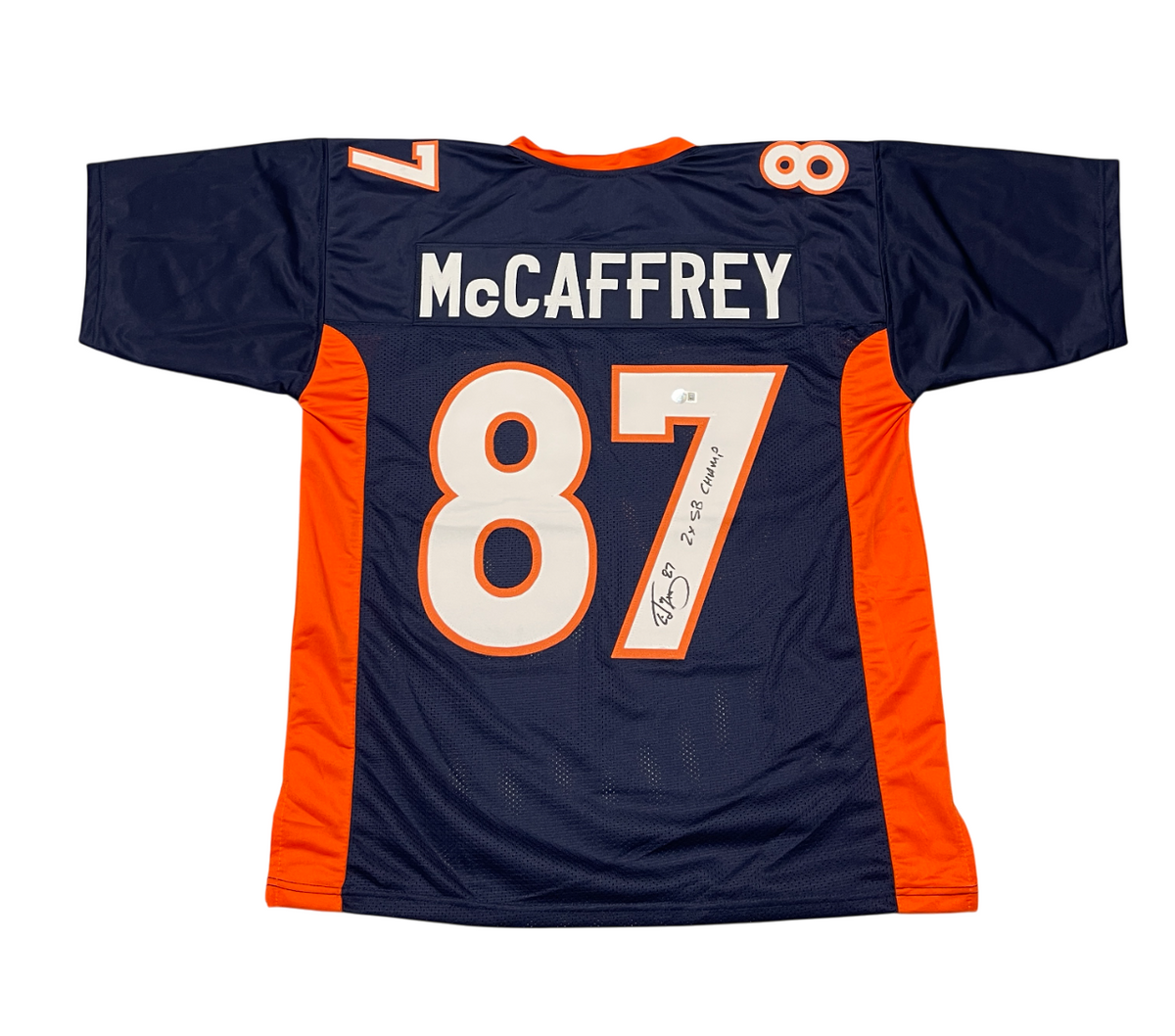 Ed McCaffrey Signed Broncos Custom Jersey w/ 2 SB Champ Beckett Witness BAS COA-Powers Sports Memorabilia