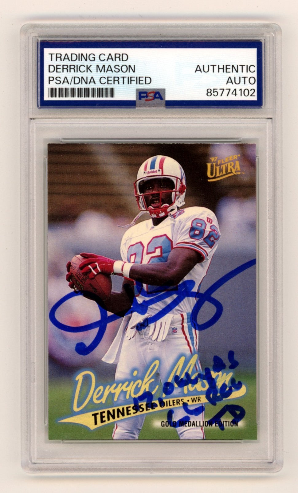 Derrick Mason 1997 Fleer Ultra Gold Medallion SP Signed RC w/ 2 Insc. PSA Auto-Powers Sports Memorabilia