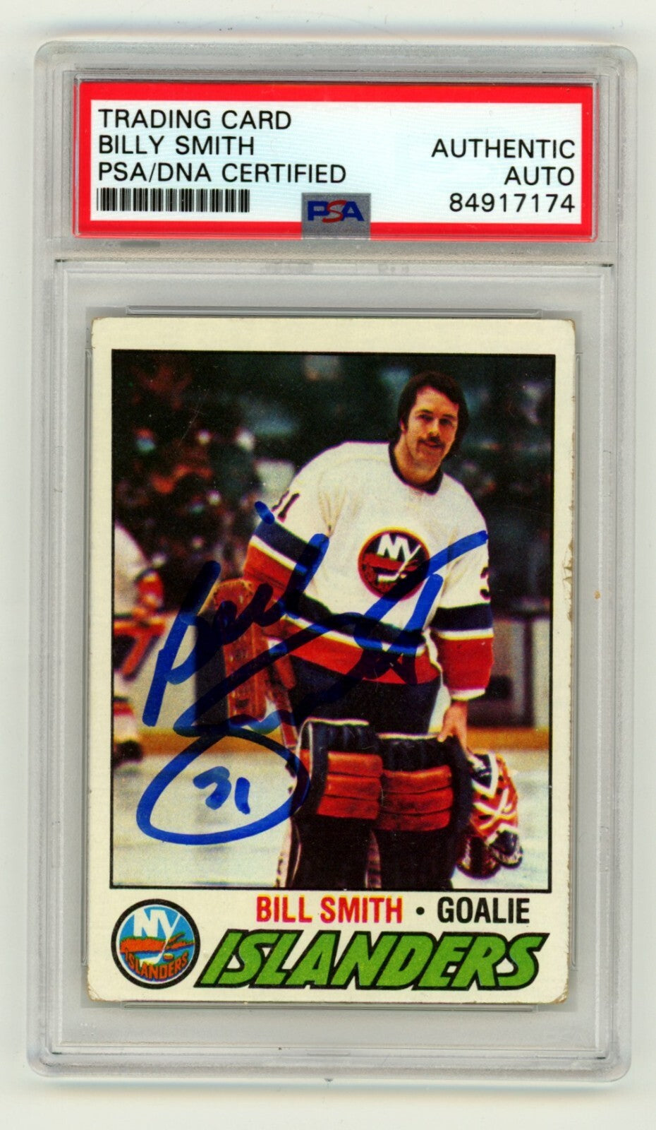 Billy Smith 1977-78 Topps #229 Signed PSA Authentic Blue Auto Islanders HOF-Powers Sports Memorabilia