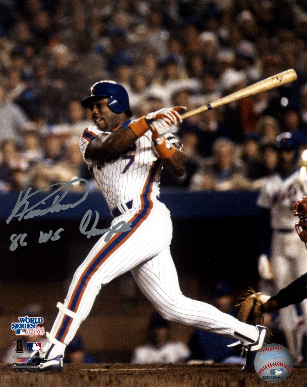 Kevin Mitchell Signed New York Mets 8x10 Photo File w/ 86 WS Champ LSCM Authenticated #2-Powers Sports Memorabilia
