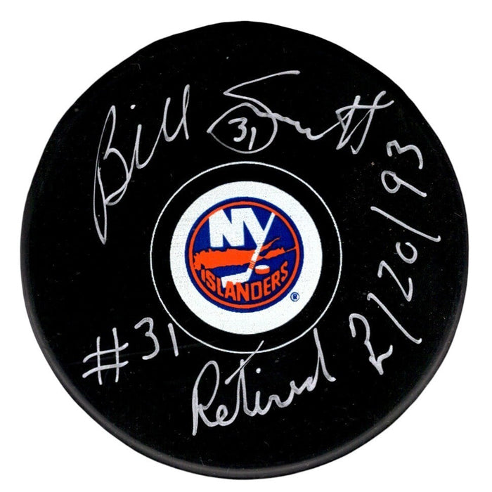 Billy Smith Signed New York Islanders Puck w/ #31 Retired 2/20/93 PSA ITP Authenticated-Powers Sports Memorabilia