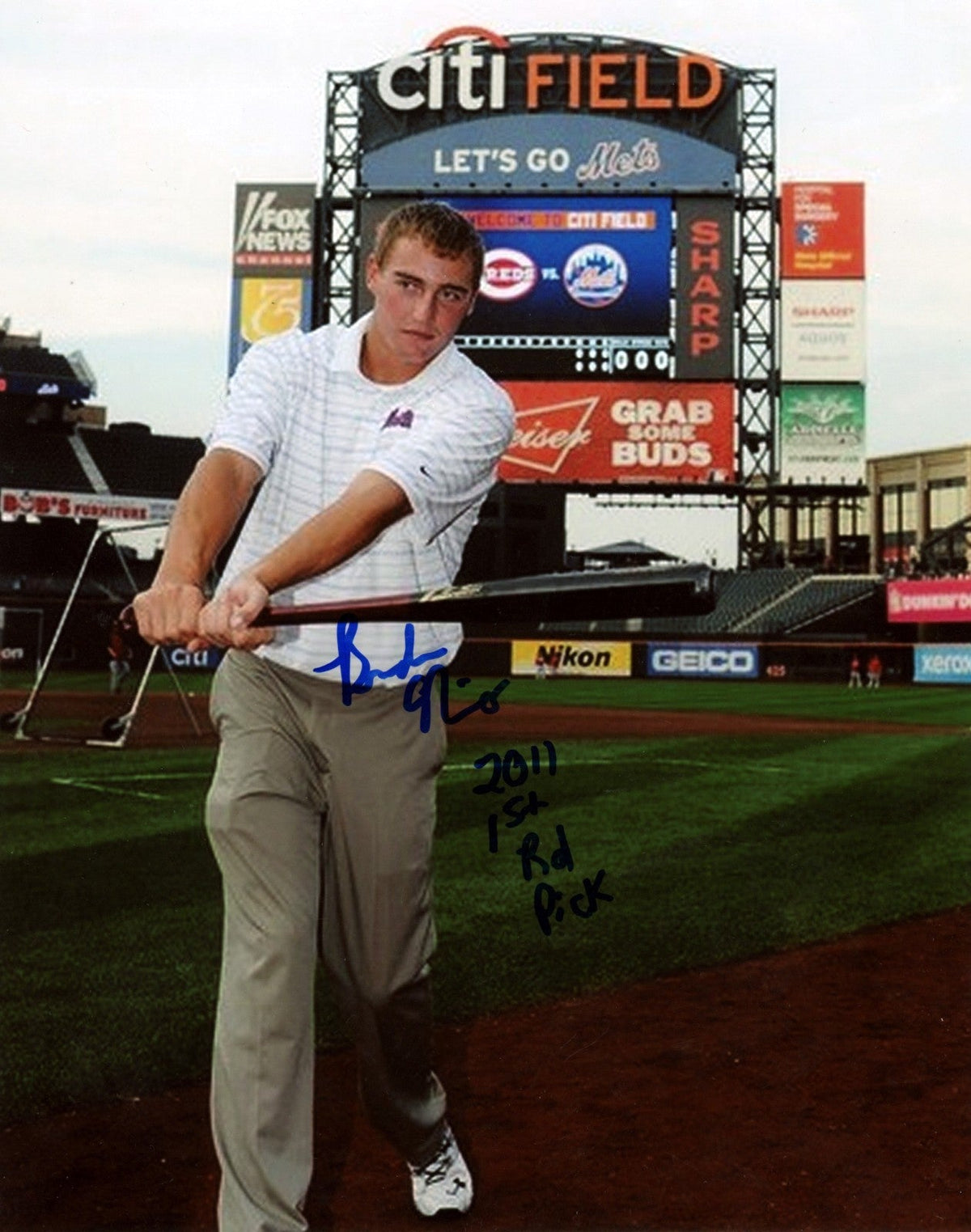 Brandon Nimmo Signed New York Mets 8x10 Photo w/ 2011 1st Rd Pick LSCM Authenticated #1-Powers Sports Memorabilia