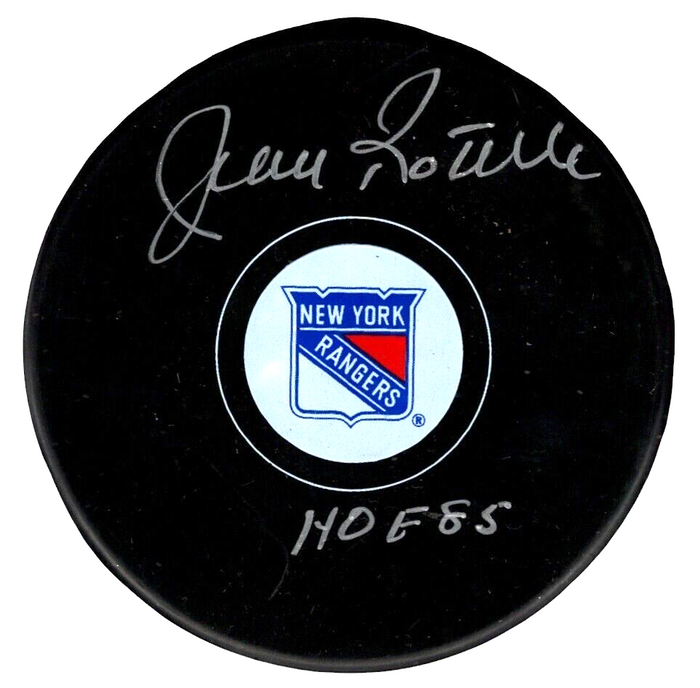 Jean Ratelle Signed New York Rangers Puck w/ HOF 85 Beckett Witness Authenticated-Powers Sports Memorabilia