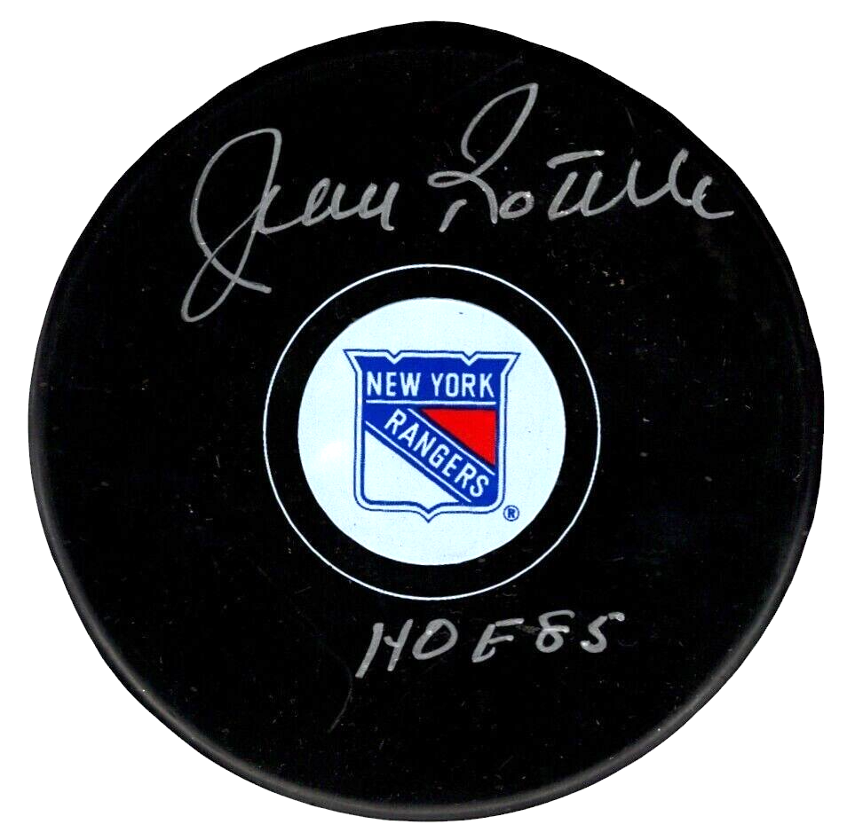 Jean Ratelle Signed New York Rangers Puck w/ HOF 85 Beckett Witness Authenticated-Powers Sports Memorabilia