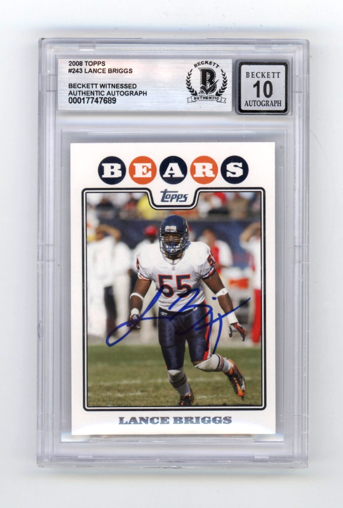 Lance Briggs 2008 Topps #243 Signed Beckett BGS 10 Auto Chicago Bears-Powers Sports Memorabilia
