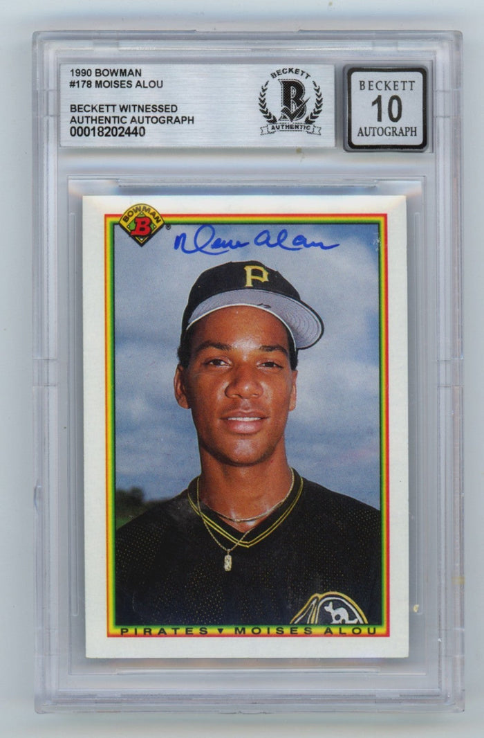 Moises Alou 1990 Bowman #178 Signed Rookie RC Beckett BGS 10 Auto Pirates-Powers Sports Memorabilia