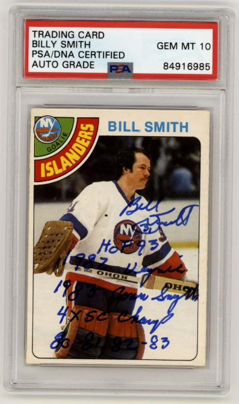 Billy Smith 1978-79 O-Pee-Chee OPC #62 Signed PSA 10 Auto w/ 5 Inscriptions HOF-Powers Sports Memorabilia