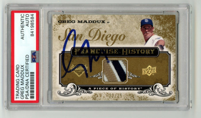 Greg Maddux 2008 Upper Deck Gold Piece of History Patch Signed #/25 PSA Auto-Powers Sports Memorabilia